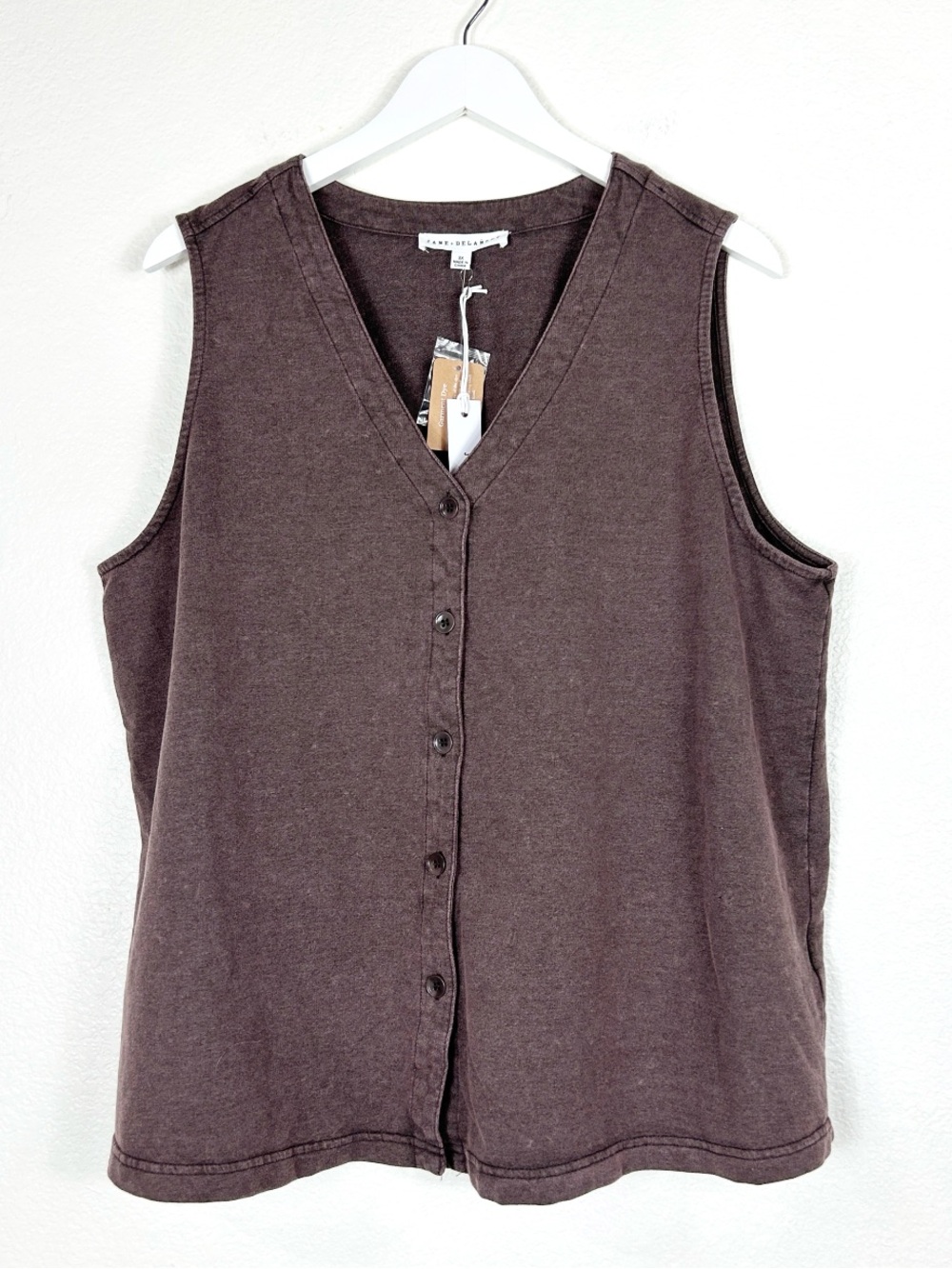 NWT Jane + Delancey cotton brown button up sleeveless top minimalist size 2X NEW